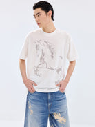 SIMPLE PROJECT Letter Horse Silhouette T Shirt in White - On Male Model