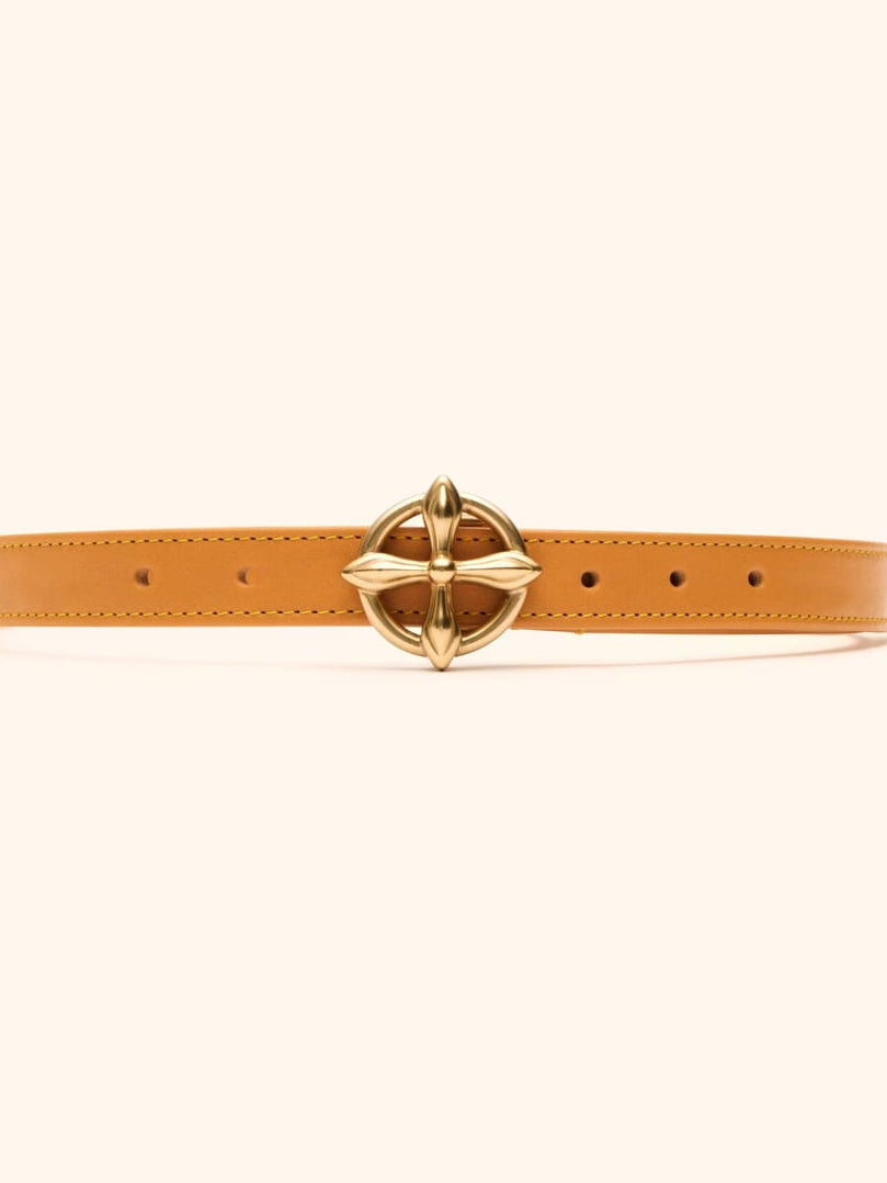 SMFK Cross Totem Hand Burnished Leather Belt in Mustard