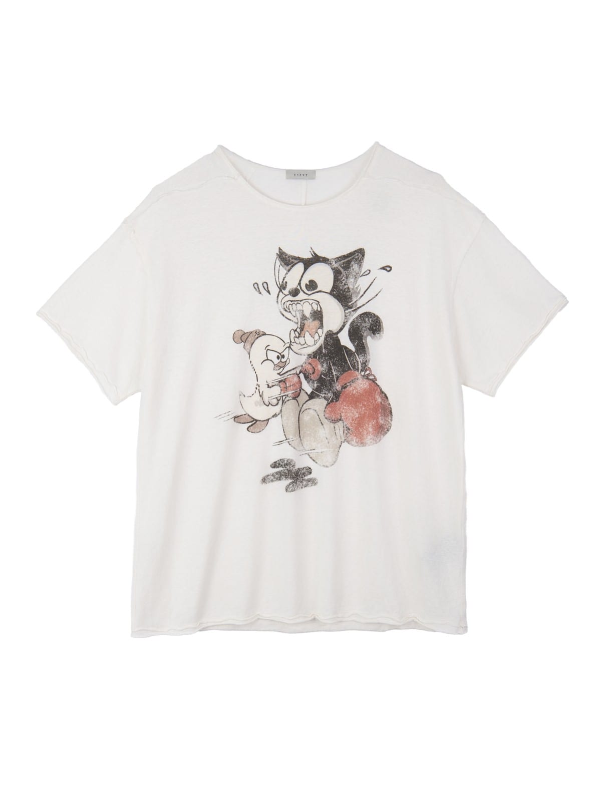 D5ove Vintage Boxing Print Cotton Linen T Shirt in White