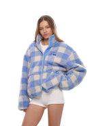 SweetChilling Double Layer Fleece High Collar Jacket in White - On Female Model