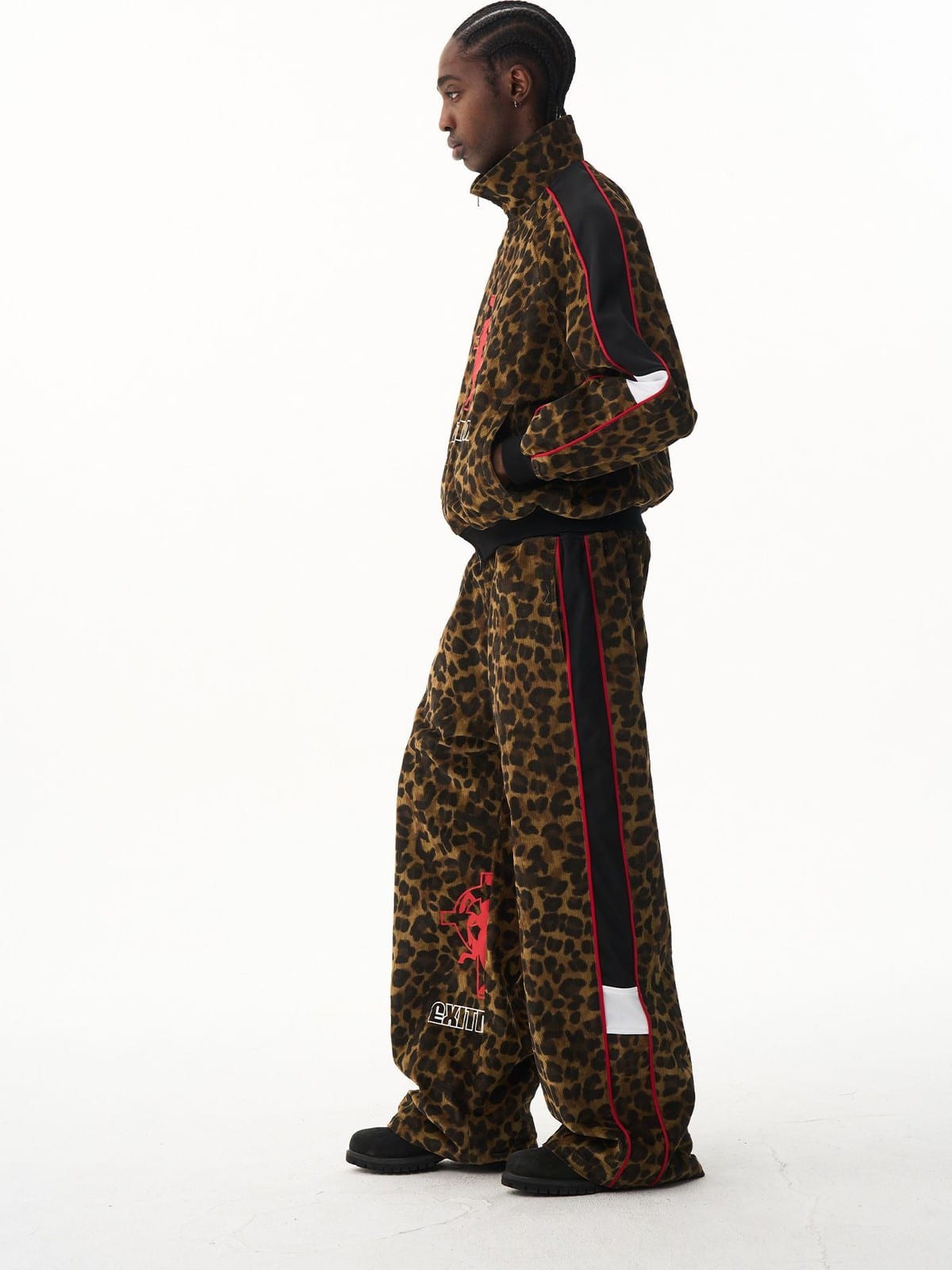 BLINDNOPLAN Leopard Print Zip Up Jacket in Brown - On Male Model