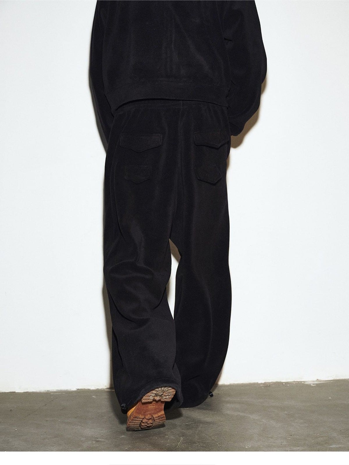 MEDM Polar Fleece Zip Hoodie Jogger Set in Black - On Model