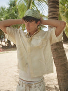 Retro 21 Appliqu Lyocell Camp Shirt in White - On Male Model