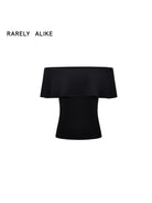 RARELY ALIKE Draped Off Shoulder Modal Top in Black