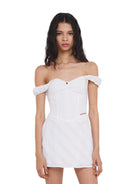 SweetChilling Off the Shoulder Corset Mini Dress in White