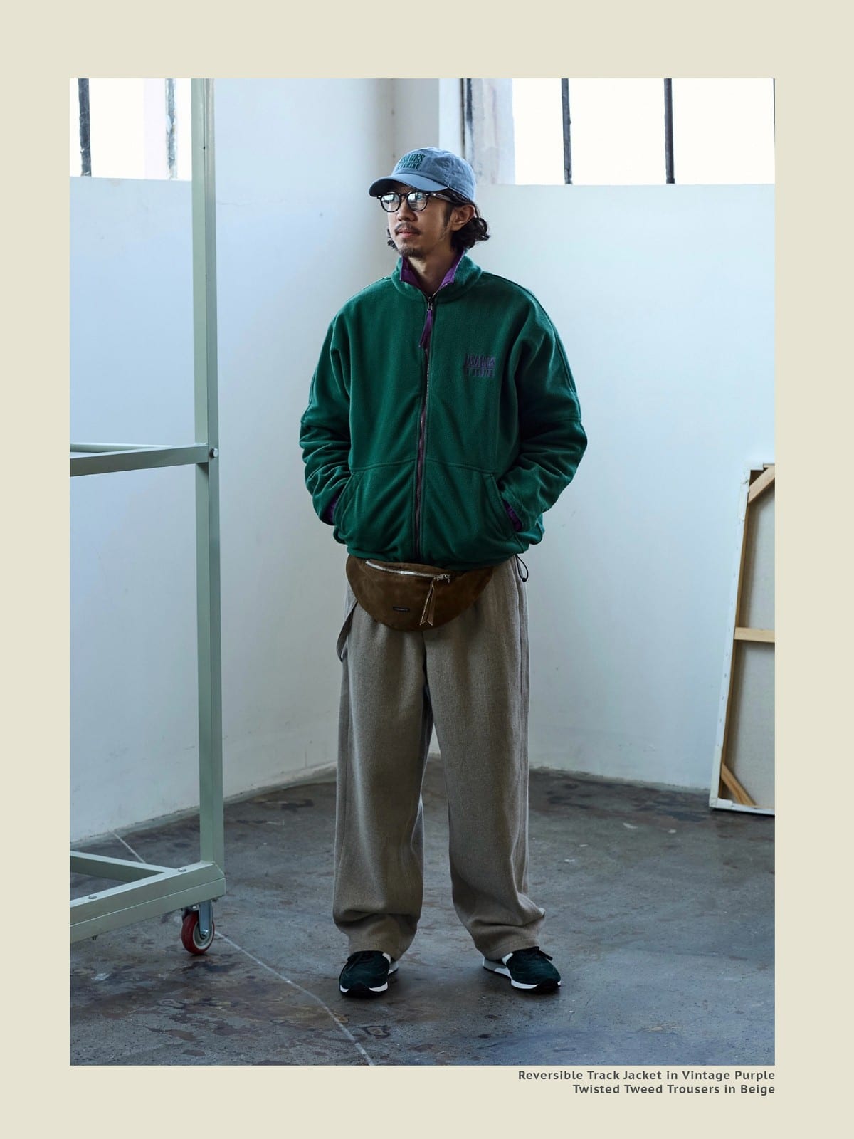 USAGE Reversible Nylon Fleece Track Jacket in Purple - On Male Model