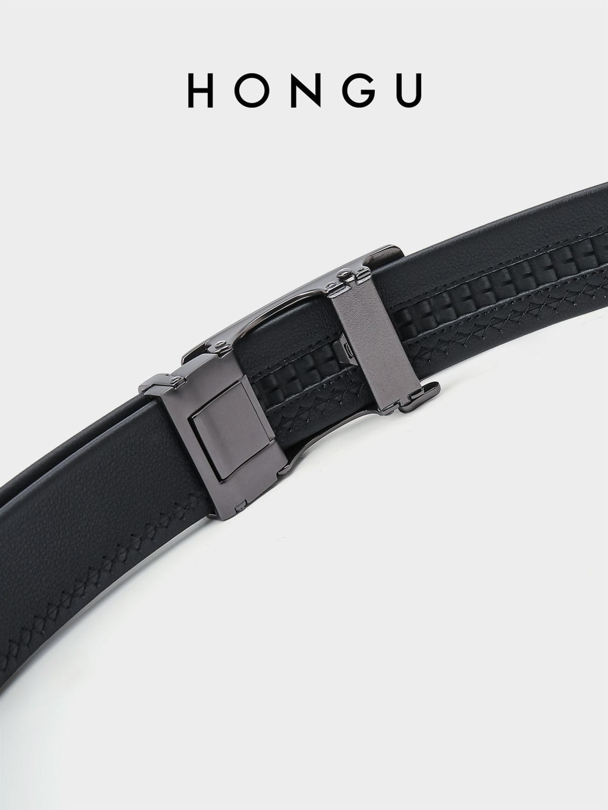 HONGU Top Grain Leather Automatic Belt in Black