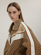 LOSTCTRL Vintage Monogram Track Jacket in Beige - On Female Model