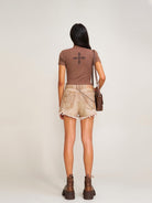 SMFK Cross Graphic Short Sleeve T Shirt in Brown - On Model