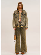 SMFK All Over Print Wide Leg Jeans in Brown - On Female Model