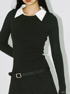 SweetChilling Layered Look Pleated Dress with Belt in Gray - On Female Model