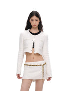 SweetChilling Textured Wool Blend Mini Skirt in White - On Female Model