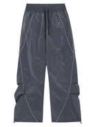 MEDM Glossy Piped Techwear Track Pants in Gray