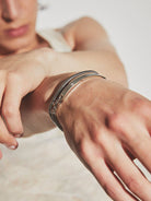 BLACKHEAD Double Layer Steel Bracelet in Silver - On Male Model