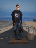 SOD Graphic Print Cotton Boxy T Shirt in Black - On Male Model