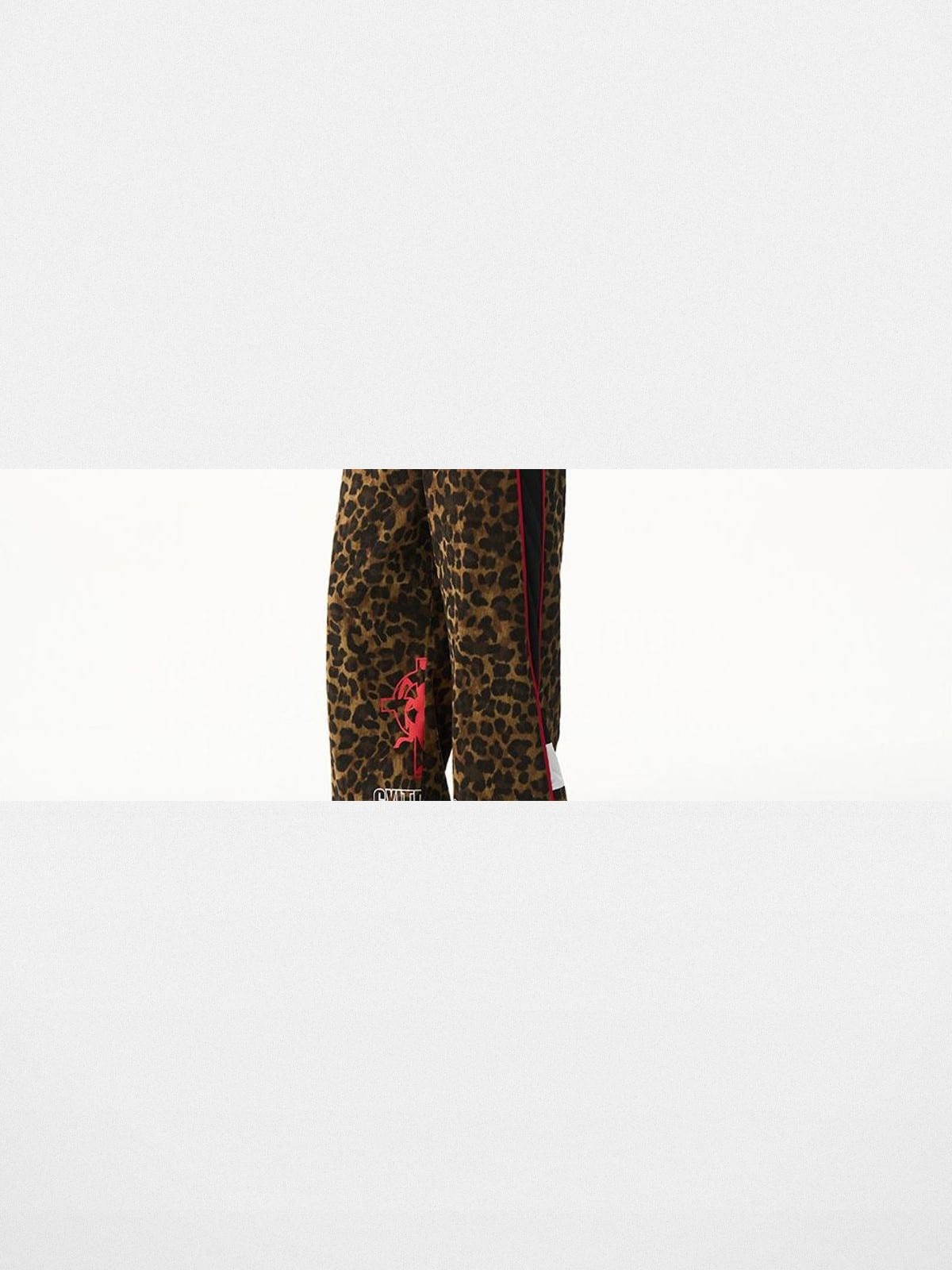 BLINDNOPLAN Leopard Print Graphic Sweatpants in Brown - On Male Model