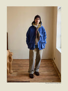 USAGE Cotton Nylon Hooded Mountain Parka in Blue - On Male Model