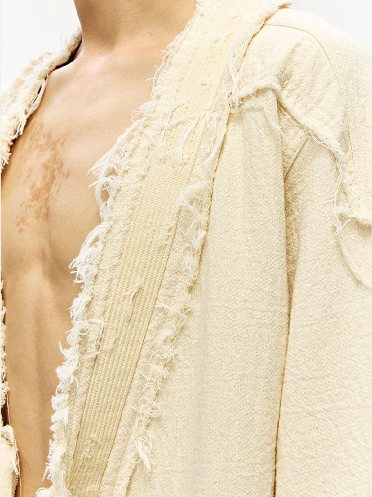D5ove Distressed Half Sleeve Kimono Cardigan in Cream - On Male Model