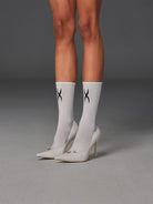 SMFK Athletic Cotton Blend Short Socks 2 Pack in White - On Female Model