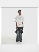 MASONPRINCE Distressed Typographic Cotton T Shirt in Gray - On Male Model