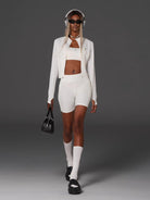 SMFK Cropped Zip Front Nylon Jacket in White - On Female Model