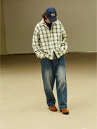 USAGE Gradient Plaid Cotton Blouson in Off-White - On Male Model