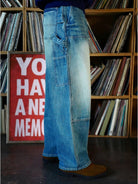 USAGE Washed Denim Double Knee Trousers in Denim - On Model
