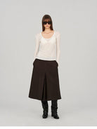 ACSENSE STUDIO Pleated Wool Blend Culottes in Brown - On Female Model