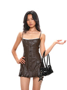 SweetChilling Glossy Sheepskin Baguette Bag Star Charm in Black - On Female Model