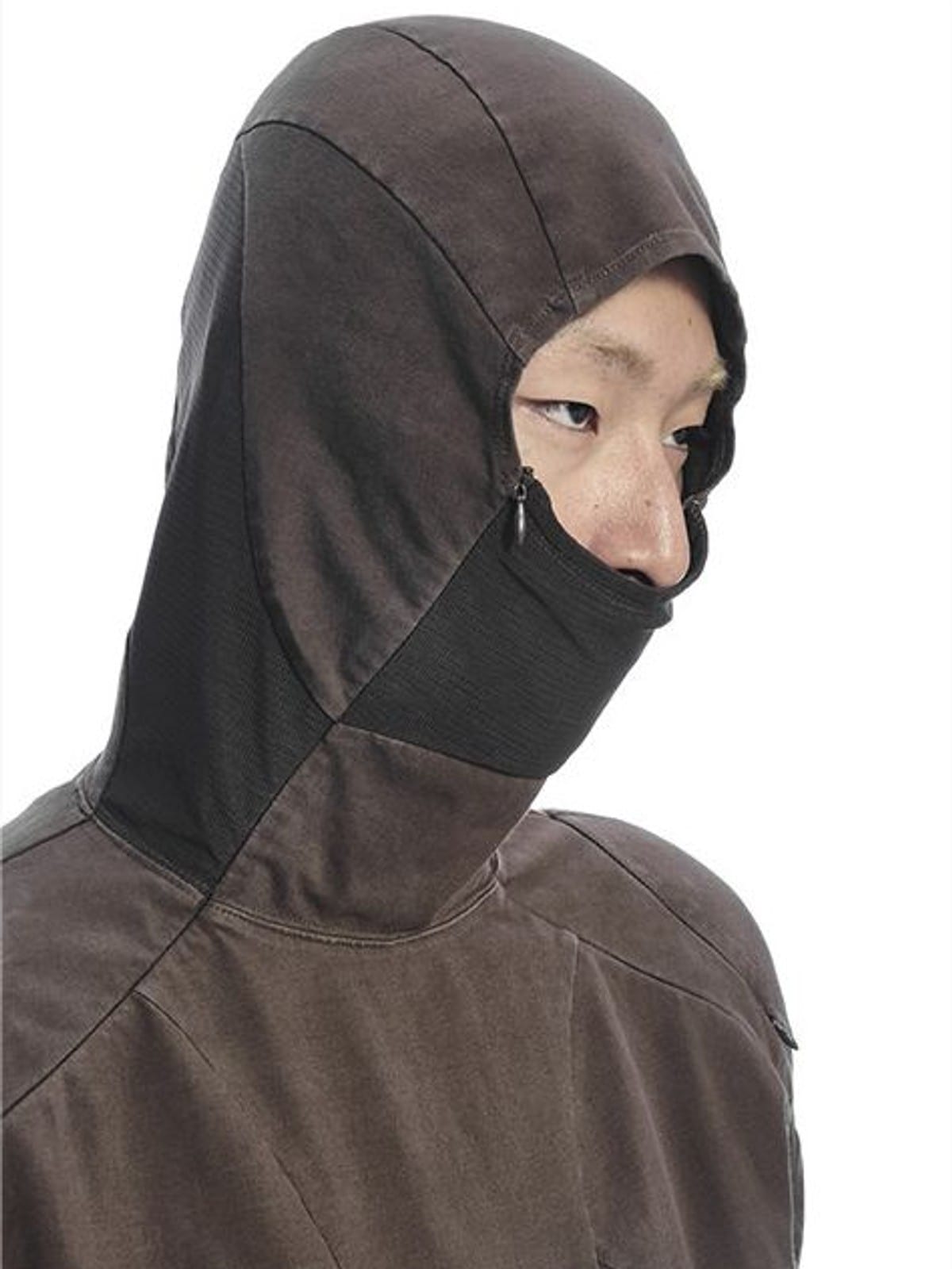 D5ove Hooded Shoulder Pad Pullover in Brown - On Male Model