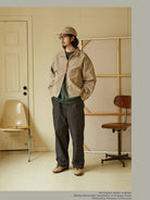 USAGE Jacquard Check Harrington Jacket in Beige - On Male Model