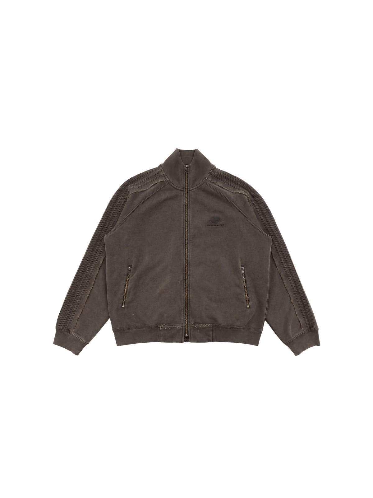 MASONPRINCE Faded Raw Edge Zip Sweatshirt in Olive