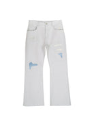 SIMPLE PROJECT Patchwork Distressed Flared Jeans in White