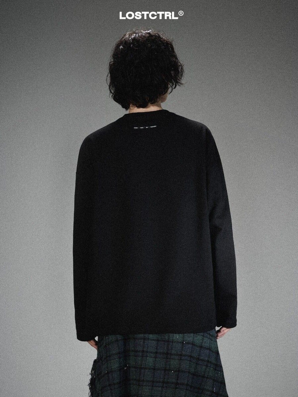 LOSTCTRL Heavyweight Cotton Long Sleeve T Shirt in Black - On Model