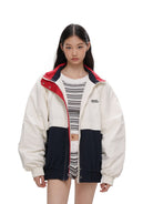 SweetChilling Color Block Quilted Jacket in Navy Blue - On Female Model