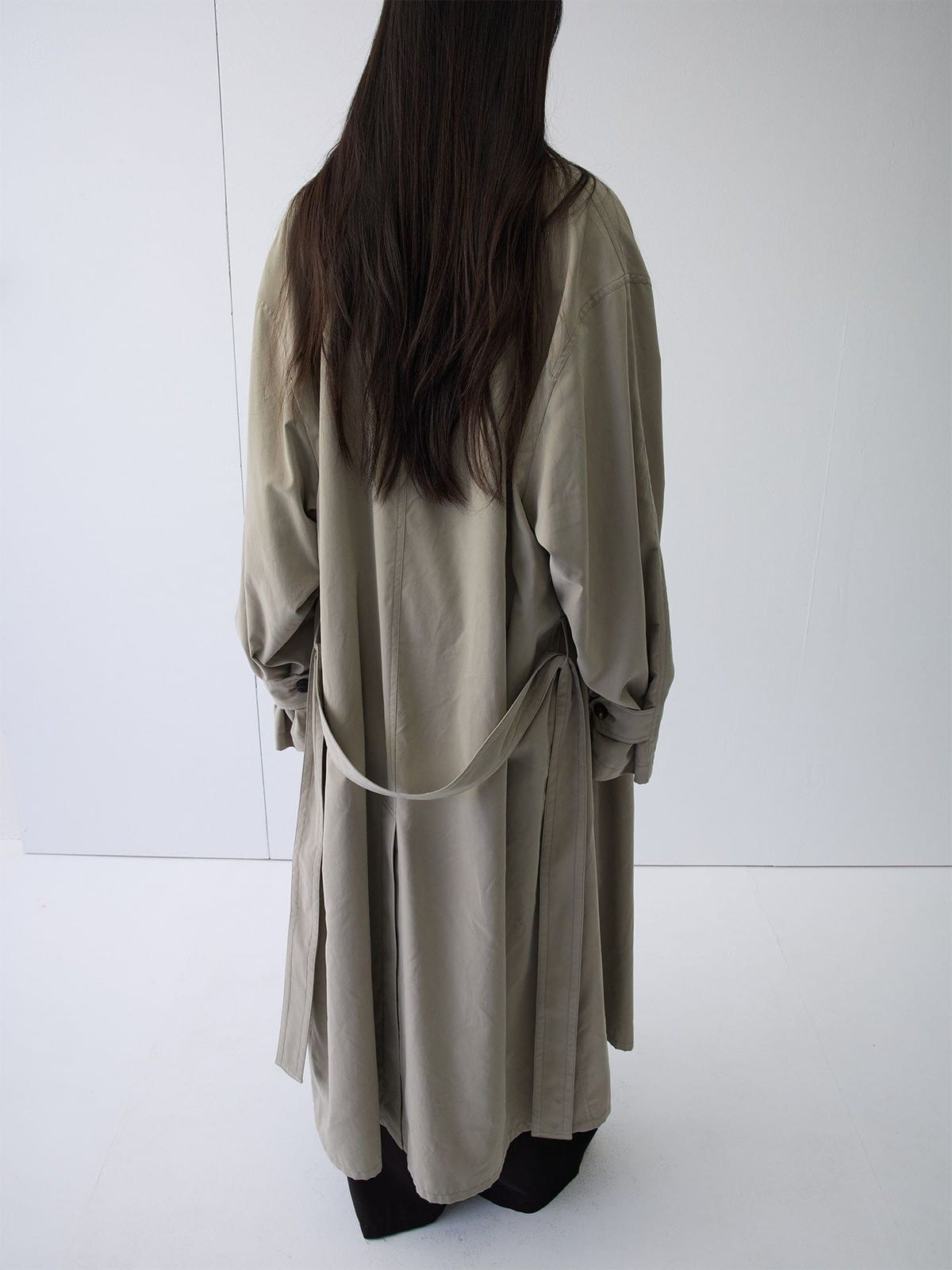 Random Piece Soft Draped Nylon Blend Trench Coat in Mint - On Model