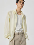 SIMPLE PROJECT Sheer Nylon UV Protection Shirt in White - On Male Model