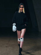 SMFK Meditation Cropped Cotton Hoodie in Black - On Female Model