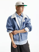MEDM Reversible Cotton Zip Up Barn Jacket in White - On Male Model