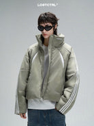 LOSTCTRL Color Block Stripe Puffer Jacket in Mint - On Model