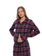 SweetChilling Plaid Button Up Loungewear Top in Red - On Female Model