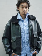 Retro 21 Faux Leather Biker Jacket with Fur Collar in Black - On Male Model