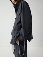 Random Piece Enzyme Washed Cotton Workwear Jacket in Gray - On Female Model