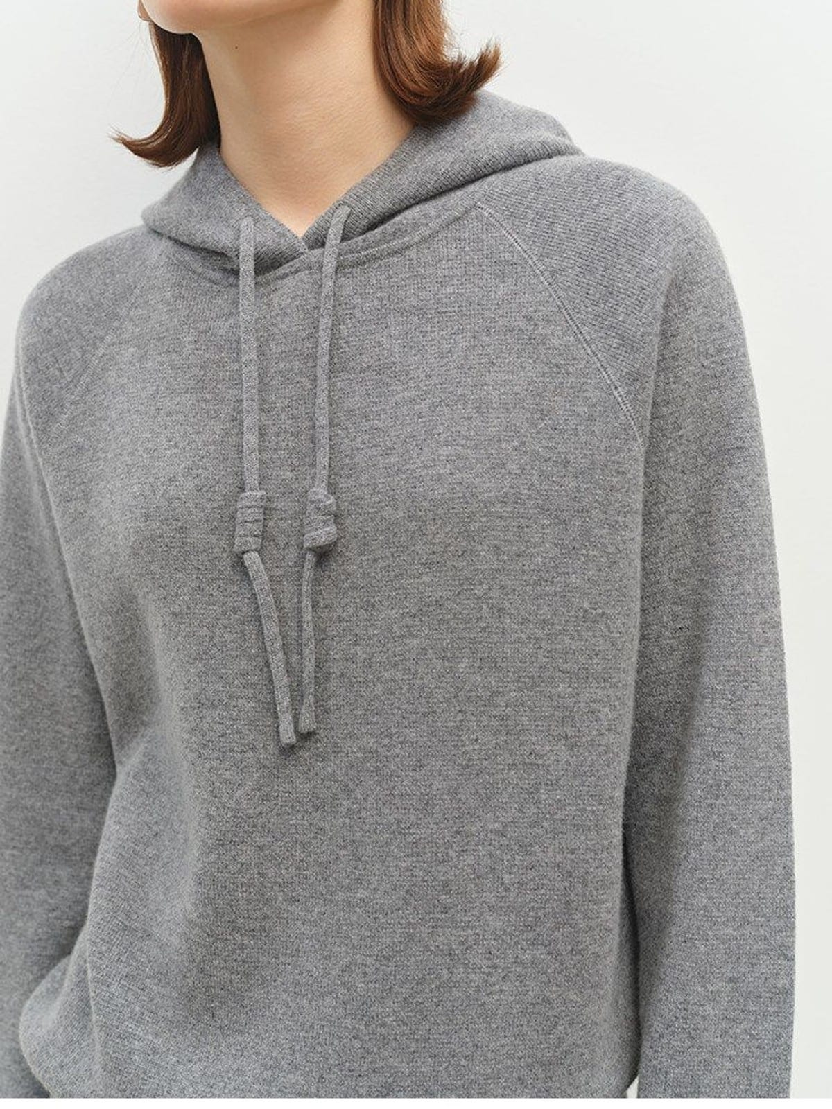MSBEAST Pure Wool Waffle Knit Hoodie in Gray - On Female Model