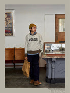 USAGE Graphic Two Tone Cotton Sweatshirt in Gray - On Male Model