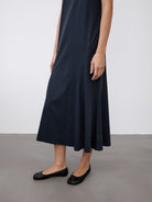 Random Piece Paneled Cotton Blend Fishtail Dress in Blue - On Female Model