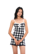 SweetChilling Plaid Wool Blend Knit Slip Dress in White - On Female Model