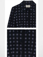 SHUSHUTONG Lambswool Check Cropped Jacket in Navy - Detail