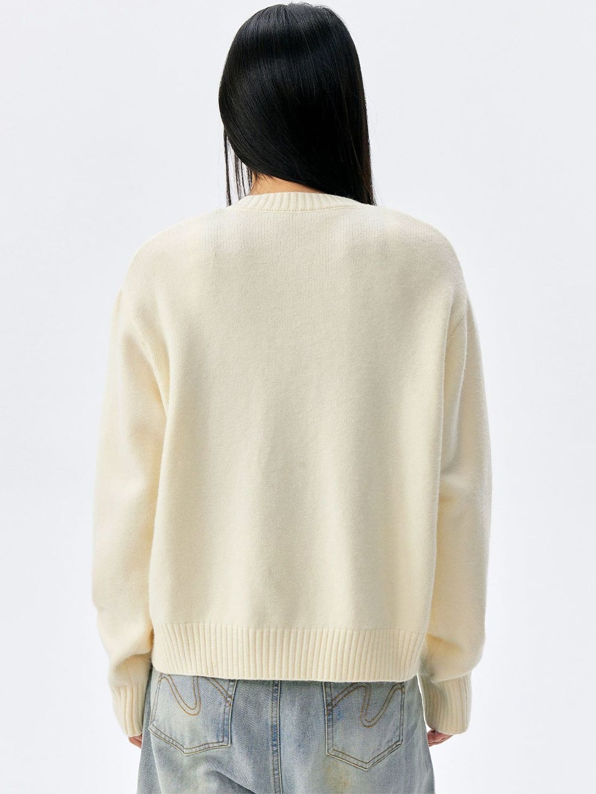 MEDM Floral Embroidered Knit Cardigan in Cream - On Model