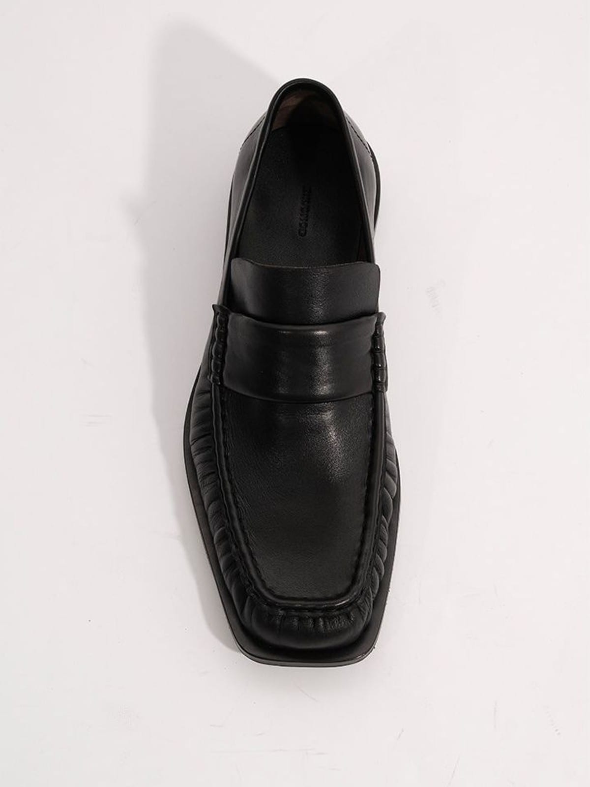 EIX GNOD Square Toe Pleated Lambskin Loafers in Black